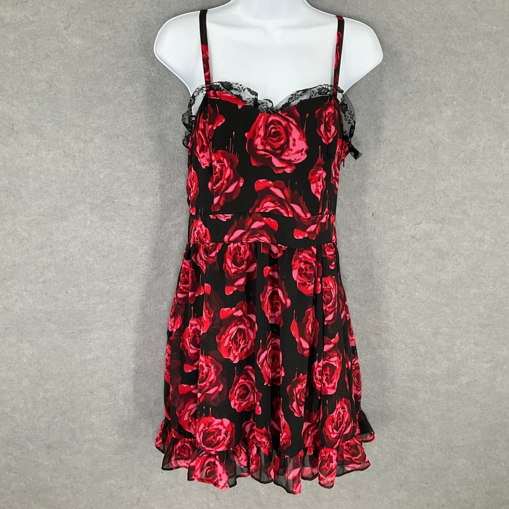 Royal Bones by Daang Red Roses Sz M Mini Dress‎ Lace Trim Ruffle Goth Vamp Y2K